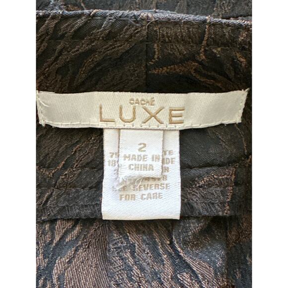 VTG Y2K Cache Luxe 2 Pc Low Rise Flare Pants (2) Zip Jacket Set (XS) Brown Black - Picture 16 of 16